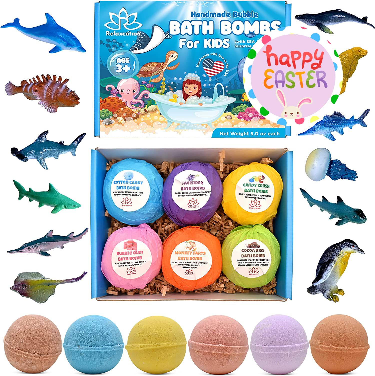 Made in USA Bath Bombs for Kids Surprise Toys Inside SEA Animals - 36 Ocean Toys Like Shark or Jellyfish | Natural Safe Bath Bombs Gift Set for Girls & Boys - Multicolored Organic Bubble Bath