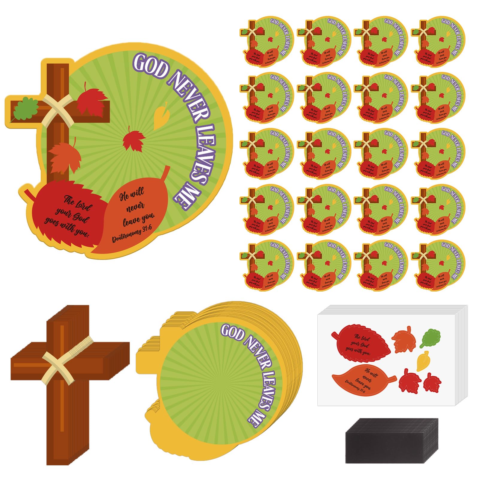 Photo 1 of Kingdder 20 Sets God Never Leaves Me Crafts for Kids Fall Christian Magnet Craft Kit Sunday School DIY Cross Maple Leaf Stickers for Classroom Activity Religious Events Church Supplies