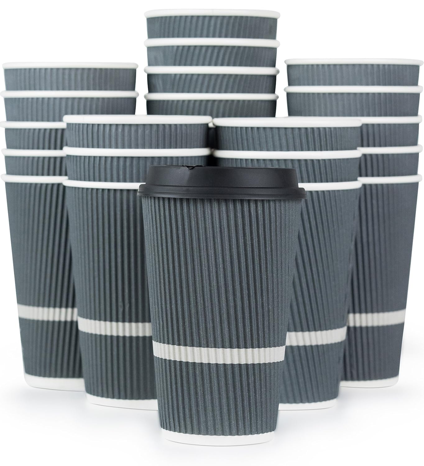 Glowcoast Disposable Coffee Cups With Lids - 16 oz To Go Coffee Cup (80 Pack). Large Travel Cups Hold Shape With Hot and Cold Drinks, No Leaks! Insulated Ripple Cups Protect Hands, No Sleeves needed!