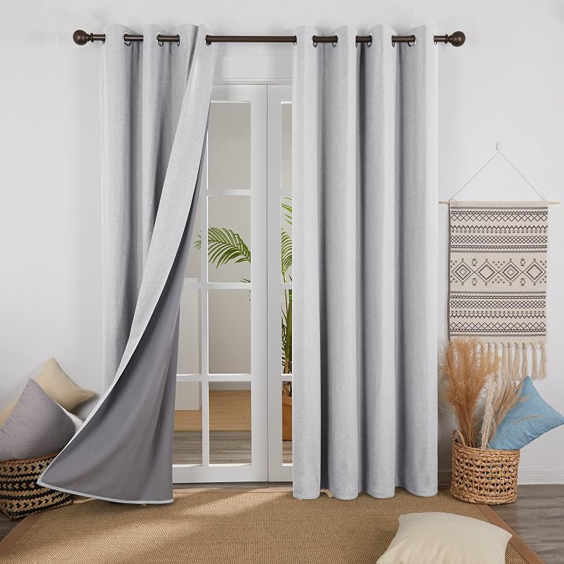 Deconovo Linen Look Full Blackout Curtains Eyelet Thermal Insulated 46 x 90 In
