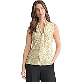 Kasper Womens Sleeveless Printed Satin Tie-Front Top