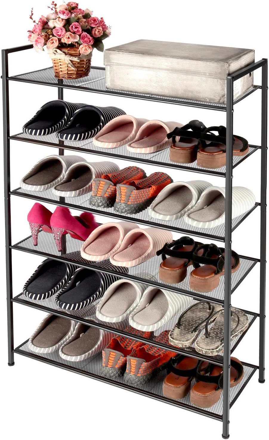 expandable stackable shoe rack on Amazon Com 3s 6 Tier Adjustable Shoe Rack Organizer Utility Shoe Storage Stackable Shelves Bronze Home Kitchen
