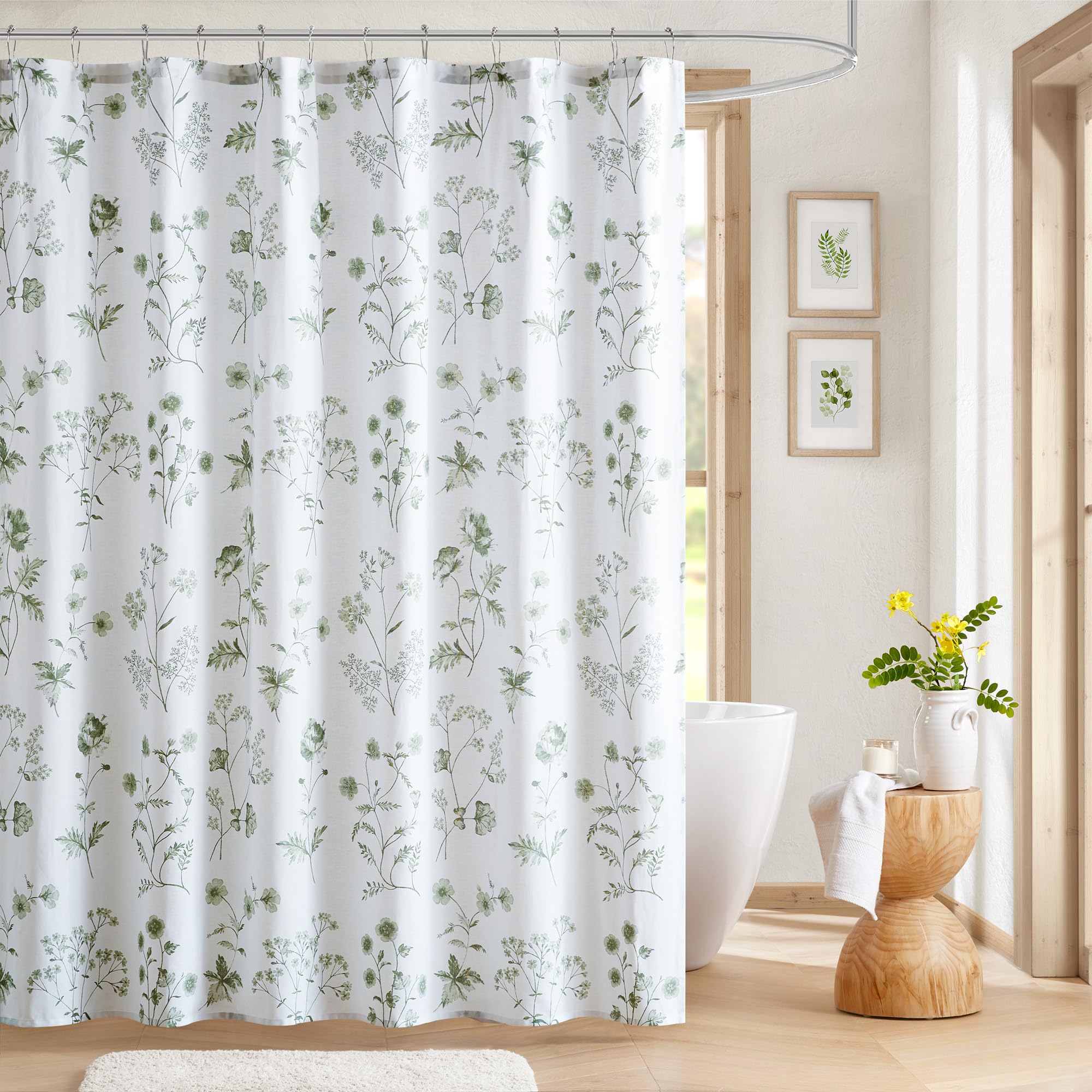 Photo 1 of Martha Stewart Martha's Garden Shower Curtain Botanical Floral Print Cotton Shower Curtain for Bathroom, Spa Quality Modern Shower Curtains Standard Size, 72x72 Sage Green