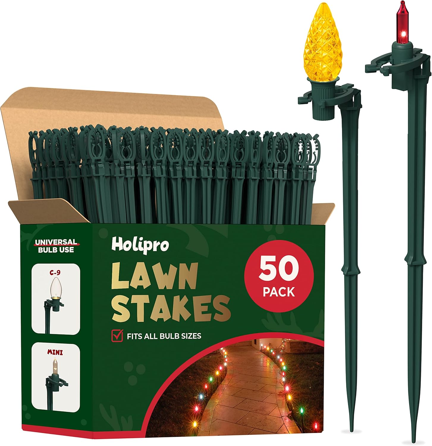 Decorative Garden Stakes - Christmas Light Yard Stakes [Set of 50] Outdoor Light Stakes - 8.5