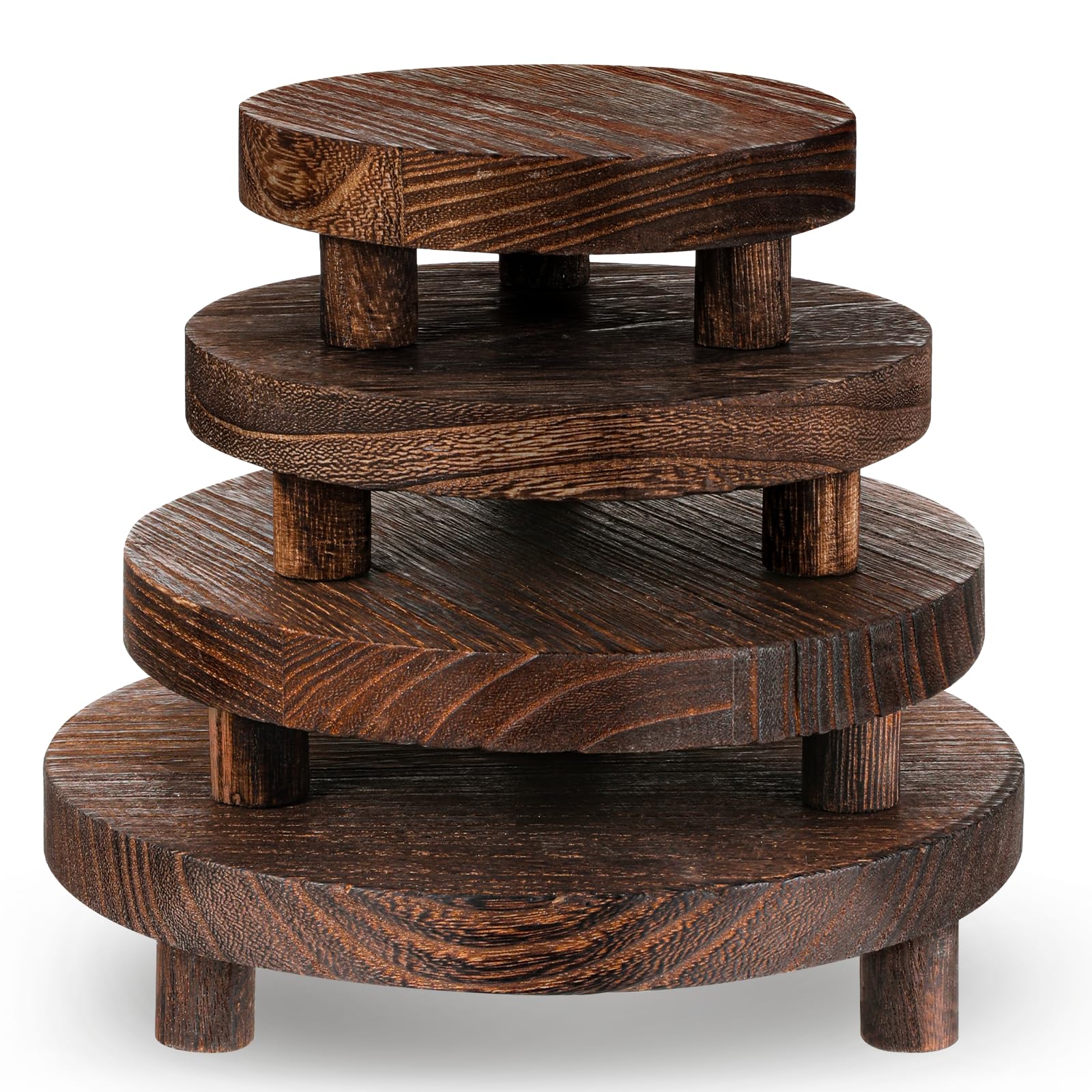 Photo 1 of FdcZeyxior 4 Pcs Round Wood Risers Display Stands Wooden Risers for Table Display Mini Riser Stand Rustic Wooden Riser Holder Tiered Tray for Home Decor Kitchen Counter 4 Sizes Brown