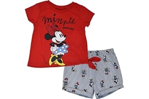 Disney Minnie Mouse Rainbow Floral T-Shirt and Chambray Shorts Outfit Set Infant to Big Kid Sizes (12 Months - 14-16)