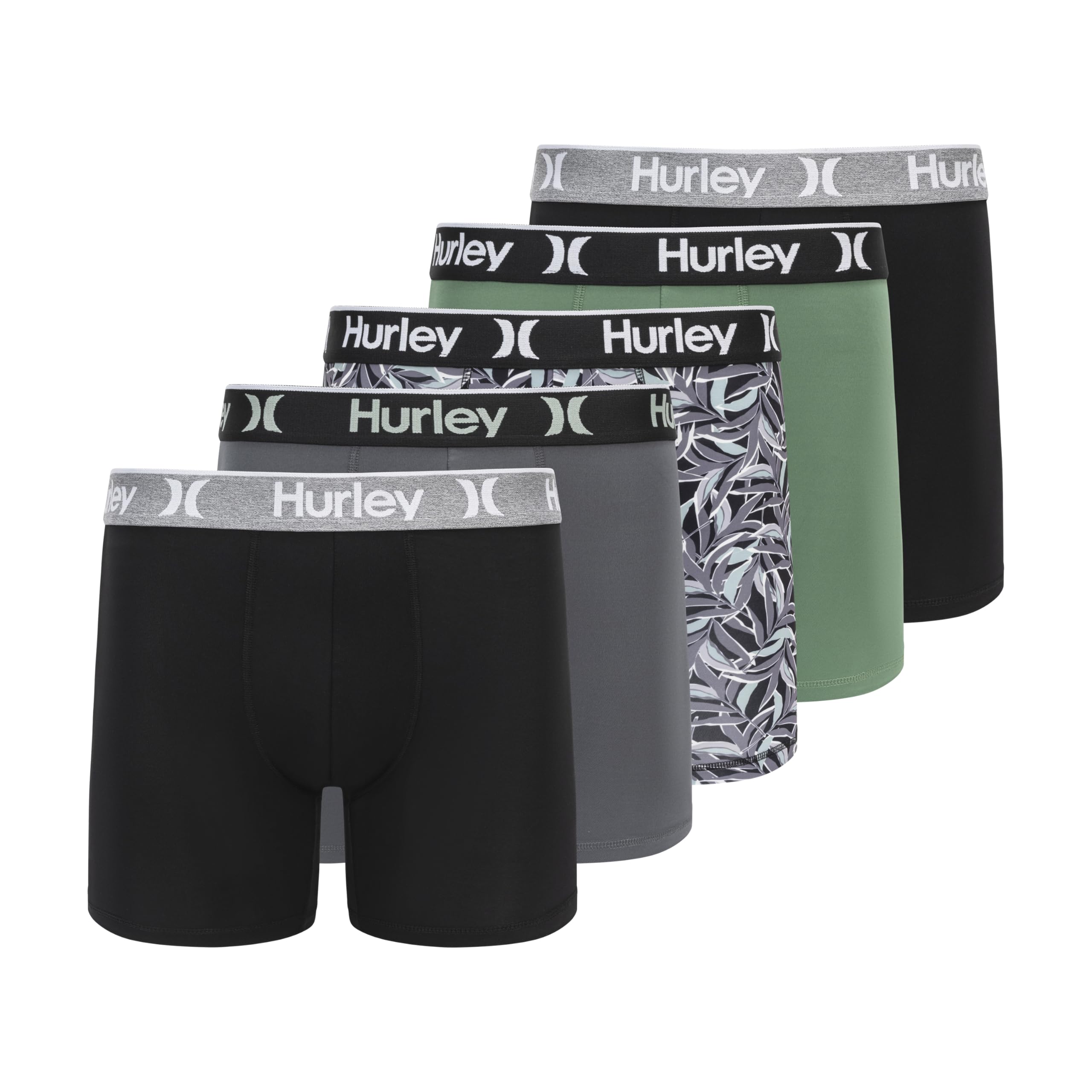 Hurley Men's 5-Pack Boxer Briefs, Grey/Green, Medium Image