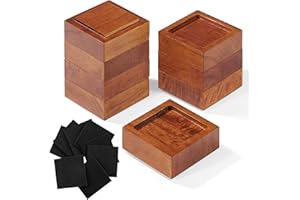 FASONLA Bed Risers (Set of 8) Furniture Risers Lifts Height 1", 2" or 3", Solid Natural Wood Risers for Bed, Furniture, Table, Sofa, Chair with Non-Slip Recessed Hole (Light Brown Color, 1 Inch)