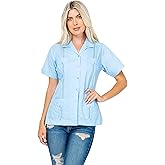 Mojito Collection Women's Cotton Blend Classic Short Sleeve 4-Pocket Guayabera
