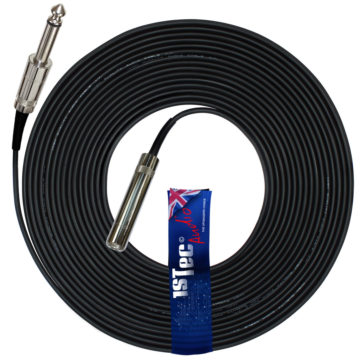 1STec 7m Long 6.35mm Mono REAN Neutrik Professional ¼ Inch Jack to Socket DJ Mic Extension Music Instrument Lead with Male Female Metal Connectors Screened cable & Strain Relief Plugs (7 Metre) — image 1