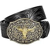 TRIWORKS Women's Western Leather Belt Vintage Medieval Turquoise Buckle Belt Ladies Cowgirl Leather Waist Belt