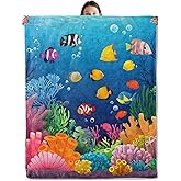 wyxdwh Colorful Fish Blanket, Cozy Flannel Cartoon Tropical Fish Throw Blanket for Couch Outdoor, Plush Soft Lightweight Travel Ocean Blankets for Bed Decor and Gifts, for Women Adults Kids 50"x60"