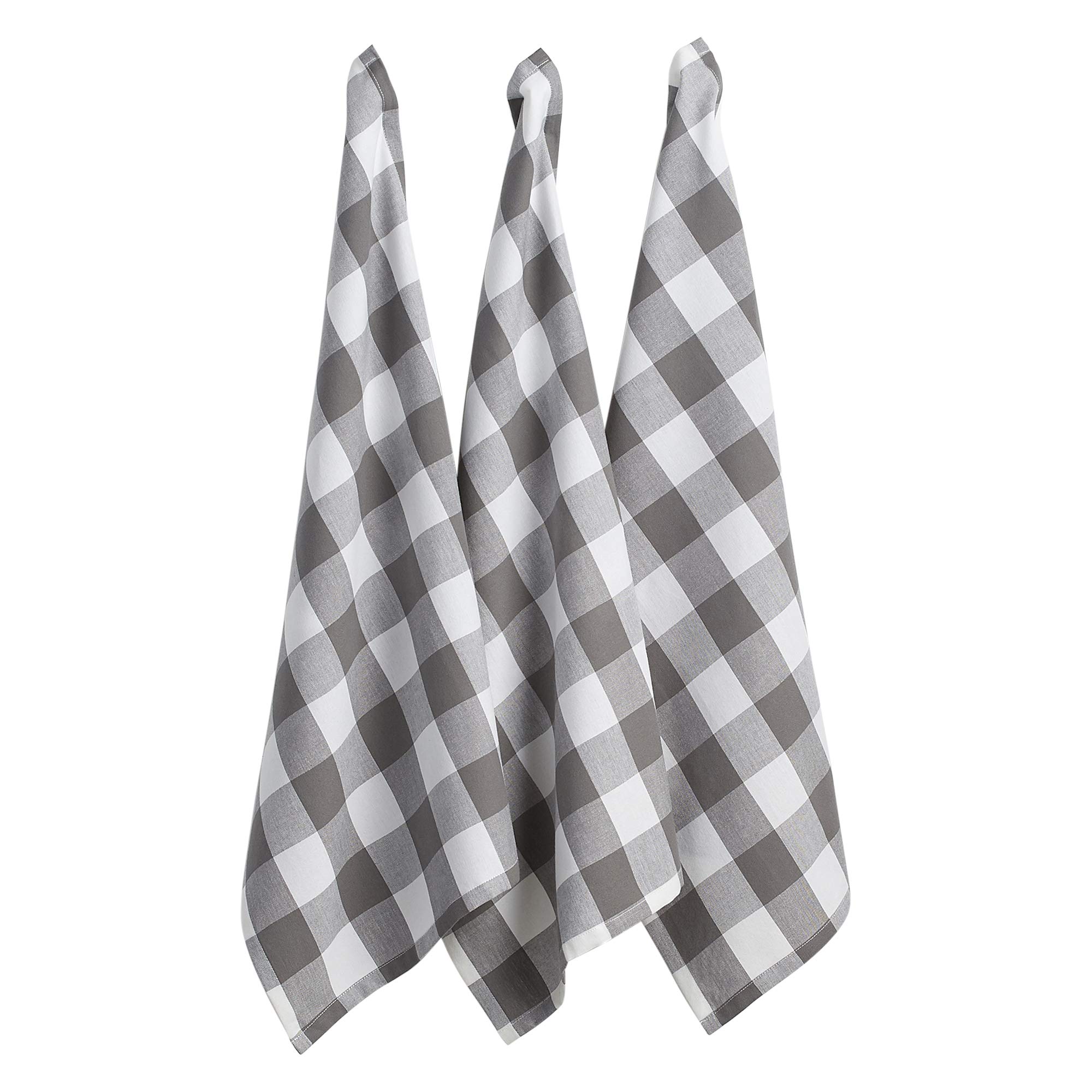 DII Buffalo Check Kitchen Collection, Classic Farmhouse Dishtowel Set, 20x30, Gray White, 3 Piece
