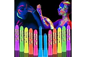 ANYI 12 Pack Glow in The Dark Paint, Glow in The Dark Face Body Paint Glow Sticks Makeup Face Painting Kits for Kids Adult, Neon Face Paint Crayons for Halloween and Parties (6 Colors)