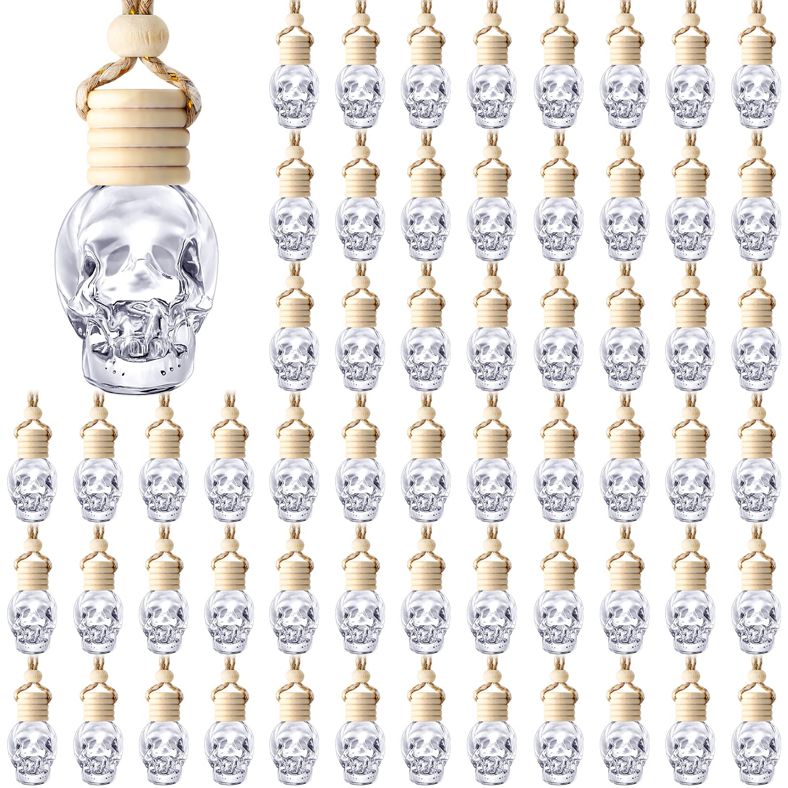 Photo 1 of BBTO 100 Pcs Car Air Fresheners Diffuser with Wooden Cap - Empty Aromatherapy Diffuser Clear Fragrance Holder Pendant Hanging Perfume Fresheners for Car Decor (Clear Spooky)
