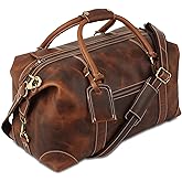 KomalC Leather Travel Duffle Bags for Men and Women Overnight Weekend Bag, Sports Gym Duffel (Dark Tan)