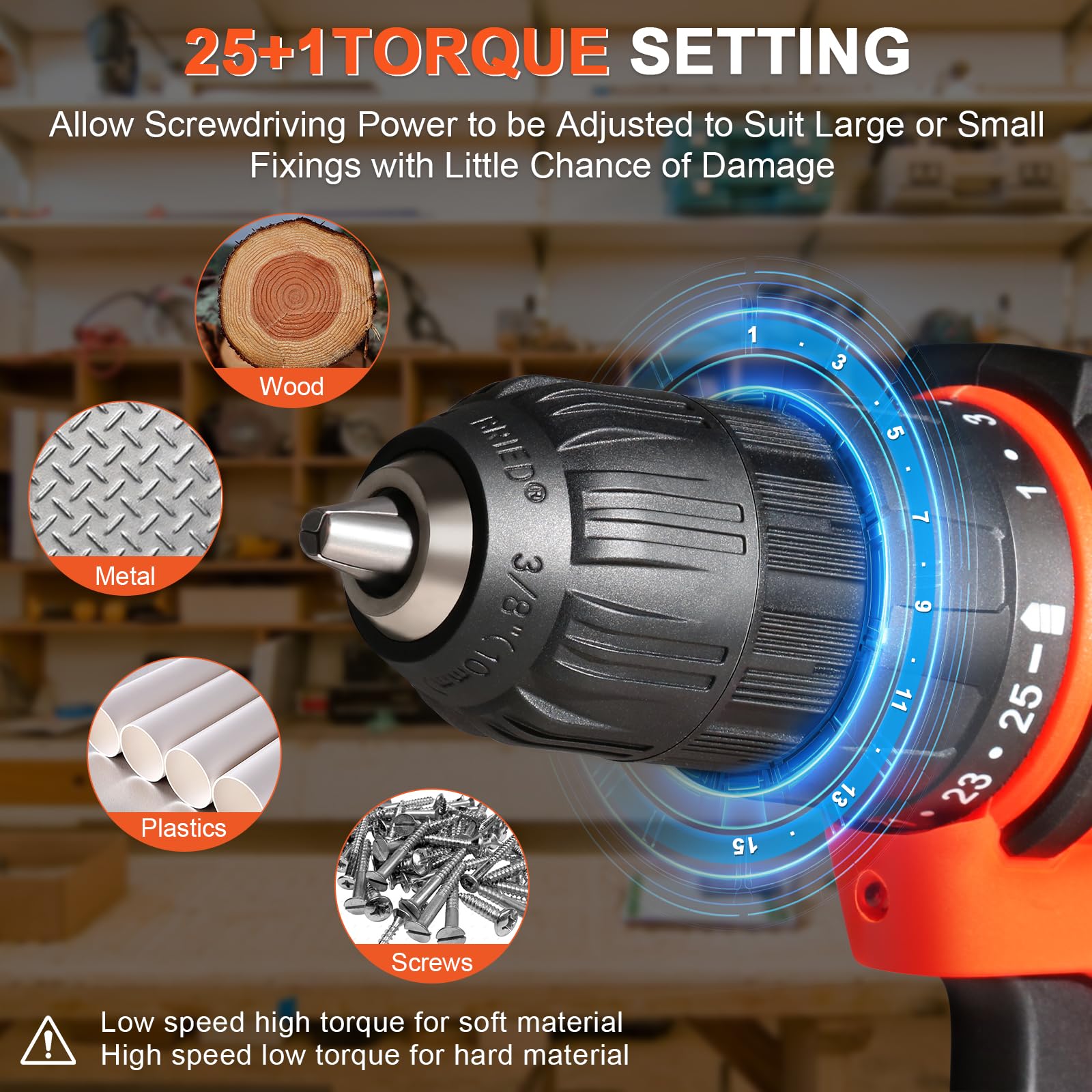 12v Drill Driver Set,Cordless Drill with Battery and Charger,LED Tools Kit,25+1 Torque Setting and 43pcs Bits