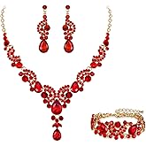 EVER FAITH Rhinestone Crystal Bridal Art Deco Floral Wave Teardrop Necklace Earrings Bracelet Jewelry Set