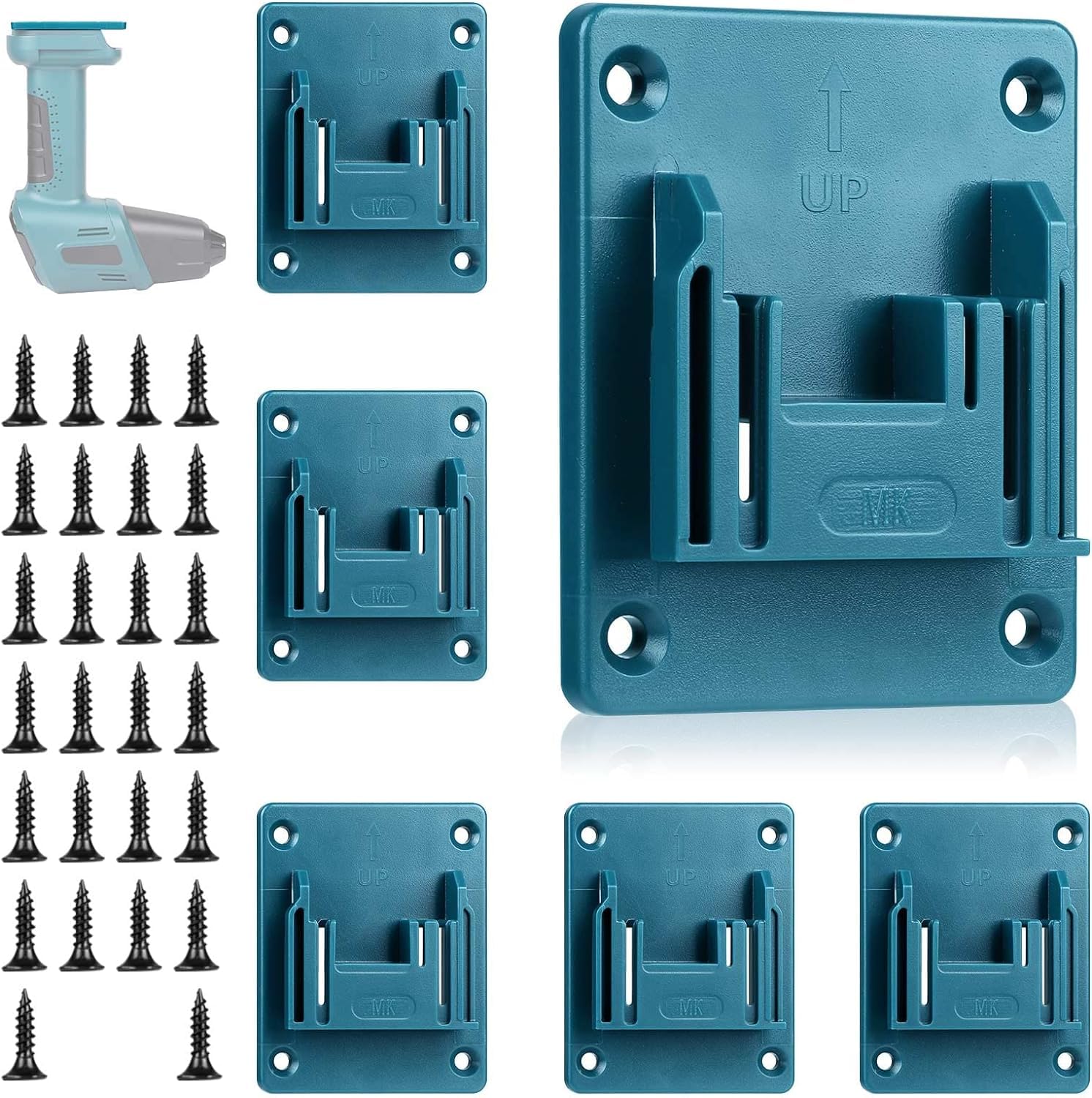 6Packs Tool Holders Tool Support for Makita 14.4v 18V Drill Mount Fit for 18 Volt LXT Li-ion Drill Tools Holder Dock Hanger with 26pcs Screws(Blue)