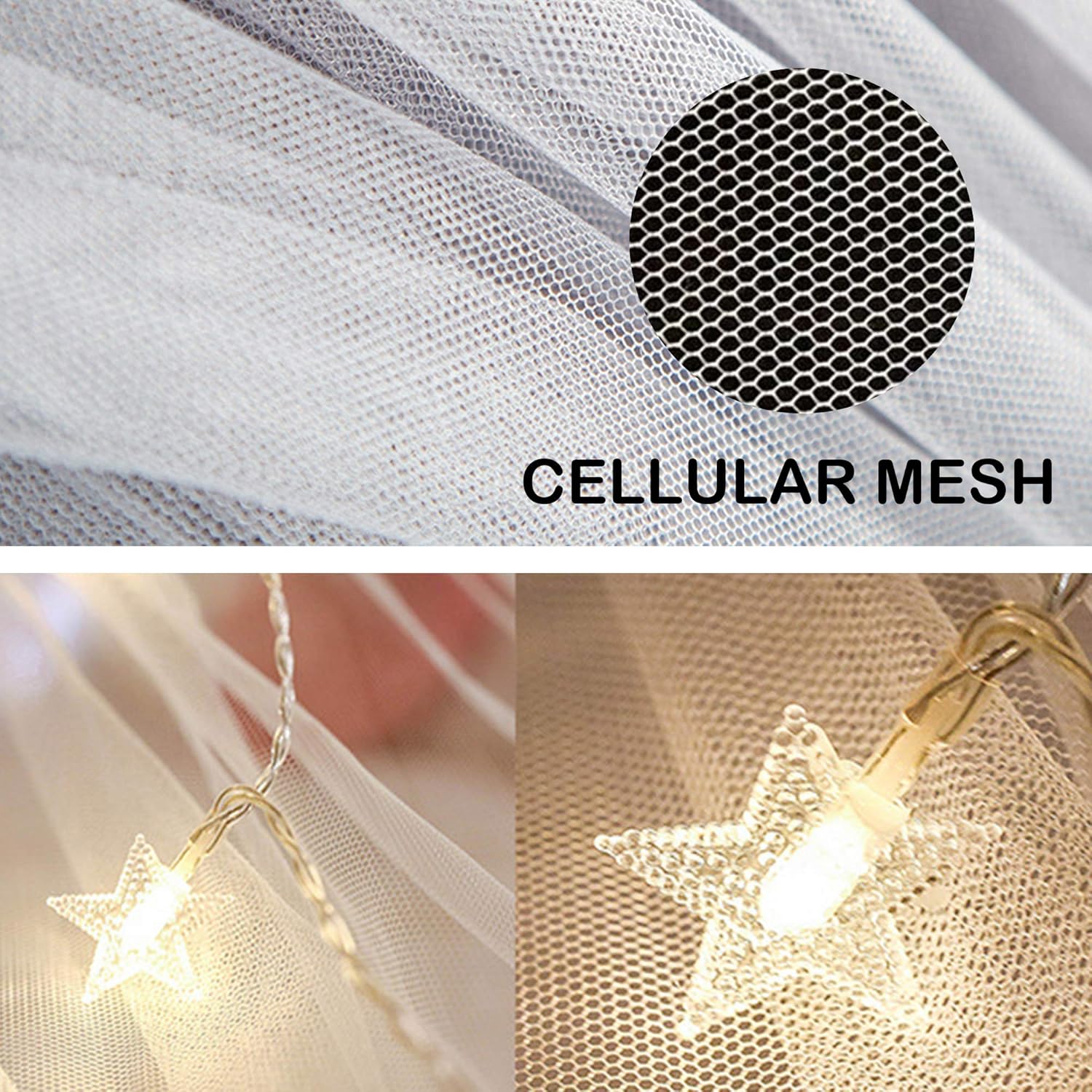 Twinkle Star Bed Canopy with 100 LED Star String Lights Battery Operated, Elegant Dome Bed Netting Canopy Curtains Canopy for Single to King Size Beds, Home &Travel Use, White: Home & Kitchen