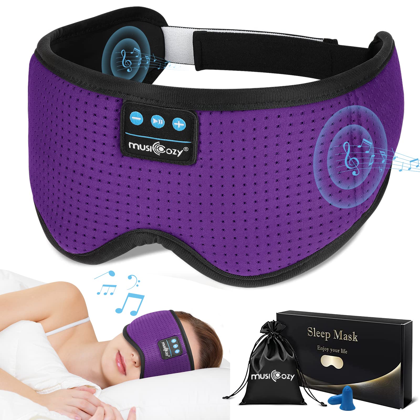 Photo 1 of MUSICOZY Sleep Headphones Bluetooth, Sleeping Eye Mask Headband Headphones, Wireless Music Earbuds Earphones with HD Speakers for Side Sleepers Men Women Cool Gadgets Unique Gifts