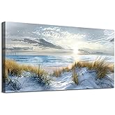 Lapremoly Large Wall Art Canvas for Living Room, Bedroom, Office - Modern Ocean Beach Decor - Blue Sea Landscape Pictures Prints Artwork Home Mural 20"X40"