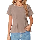 MAOECO Womens Short Sleeve T Shirts Summer Peplum Babydoll Tops Dressy Casual Blouses Crew Neck Cinched Waist 2026 Tee