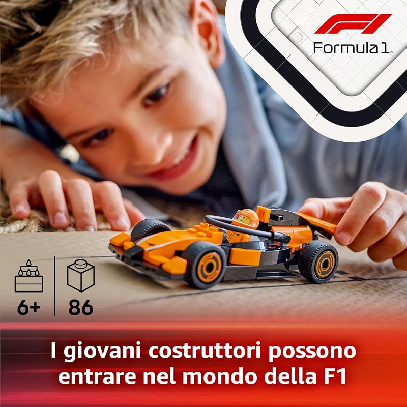 City Pilota e Monoposto McLaren F1 - Modello di Macchina Giocattolo da Formula 1 con Minifigure - Idea Regalo per Bambini e Bambine da 6 Anni in su o per Adulti Fan delle Auto da Corsa - 60442