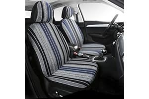 PONYJOYUP Baja Saddle Blanket Car Seat Covers 4PCS Front, Breathable and Washable Striped Woven Automotive Vehicle Universal Seat Cover for Sedan, SUV, Truck, Airbag Compatible