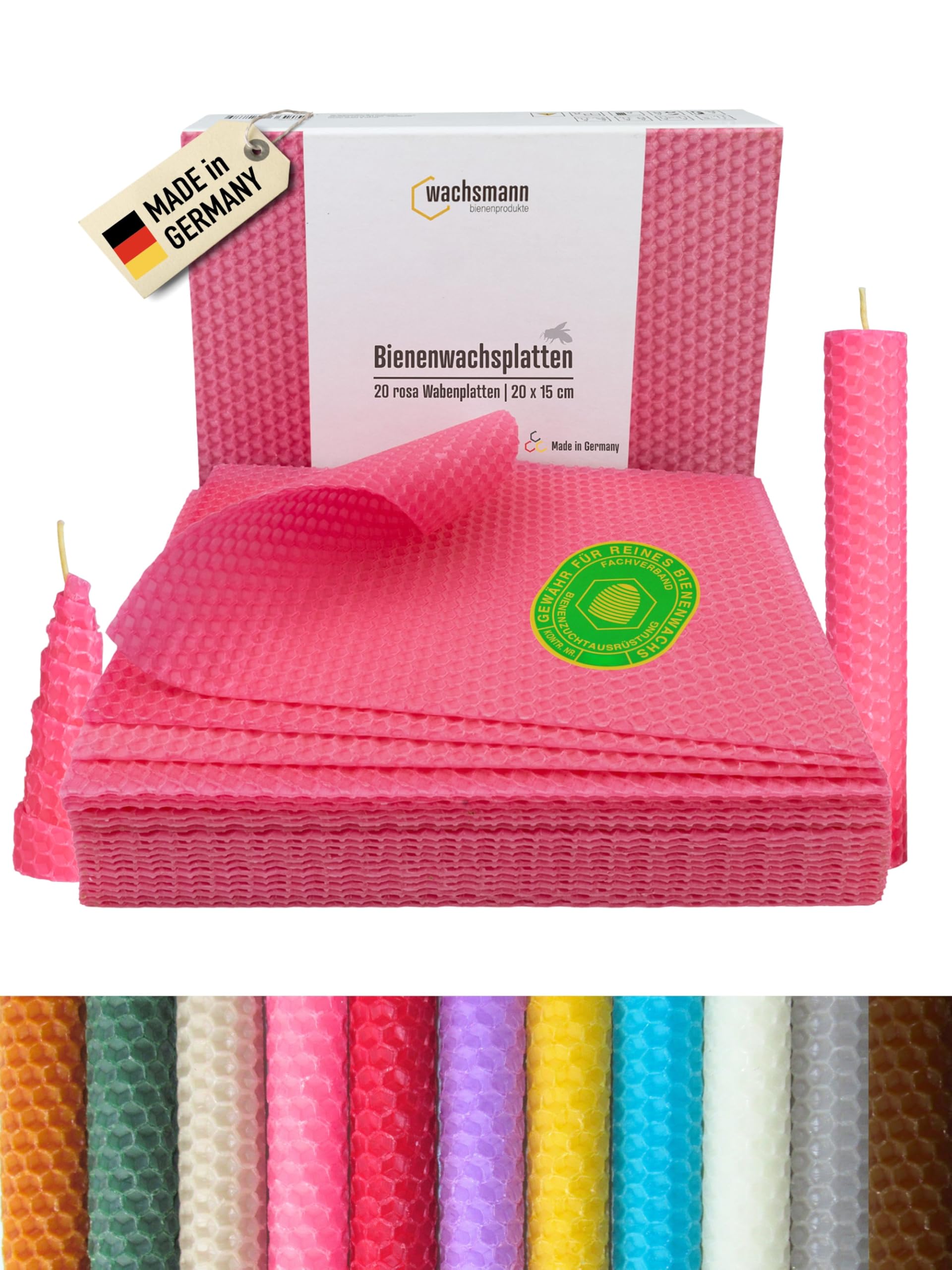 Wachsmann Pure Beeswax | Pink | from Germany | 20 Beeswax Sheets 20 x 15 cm | Wonderful Fragrance | DIY Beeswax Candles Make Your Own