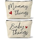 Sahjzk Mommy and Baby Matching Pouch Set, Mommy Things and Baby Things Bags, Gifts for New Moms Expecting Moms, Matching Travel Cases, Beige Set of 2