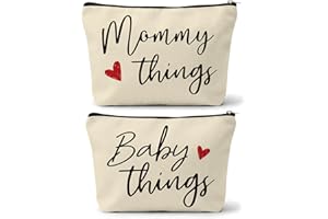 Sahjzk Mommy and Baby Matching Pouch Set, Mommy Things and Baby Things Bags, Gifts for New Moms Expecting Moms, Matching Travel Cases, Beige Set of 2