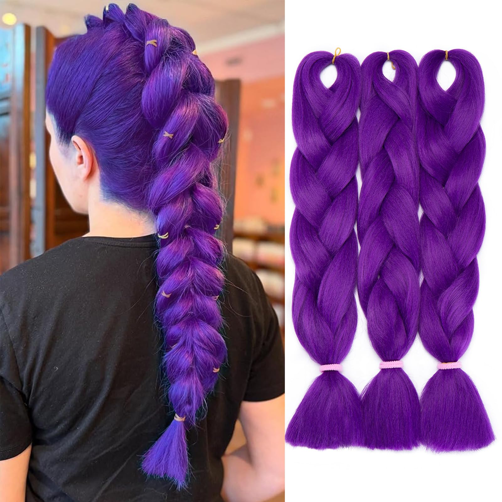 Silk-co 3 Pieces Braiding Hair Ombre Afro Twist Braid Hair Extensions Crochet Box Synthetic Jumbo Braids 24inches [300g-Dark Purple] — image 1