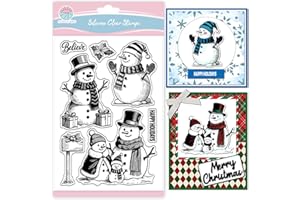 GLOBLELAND Christmas Snowman Clear Stamps for Card Making Silicone Xmas Gifts Boxes Clear Stamps Greetings Transparent Stamp Seal for DIY Scrapbooking