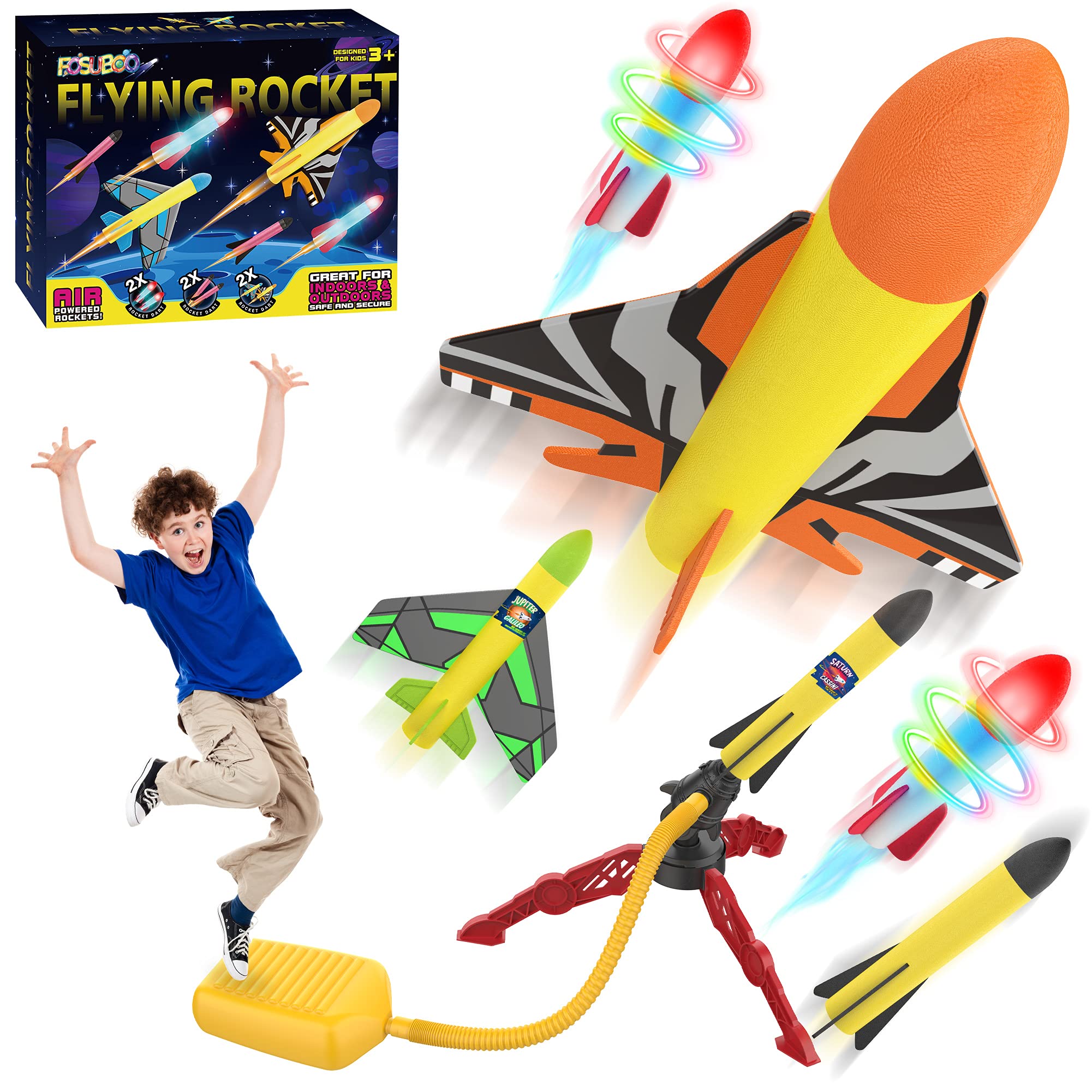 Garden Outdoor Games - Fun Flying Toys for Kids: LED Rocket Launcher with Airplanes & Foam Rockets - Perfect for 3+ Year Old Boys & Girls