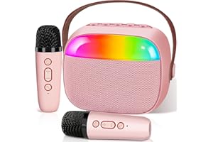ABVSAB Karaoke Machine for Kids,2024 New Mini Portable Karaoke Toys, Karaoke Speaker with 2 Wireless Mics & Light for Home Party for Adults,Birthday Gifts for Girls and Boy Age 4-12 +Year Old