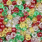 Christmas Pony Beads (1200pcs 6x9mm), Glitter Pony Beads Bulk for Bracelets Necklace Jewelry Making, Christmas Crafts Beading Supplies, Hair Beading (Christmas Glitter Red Green White Gold)