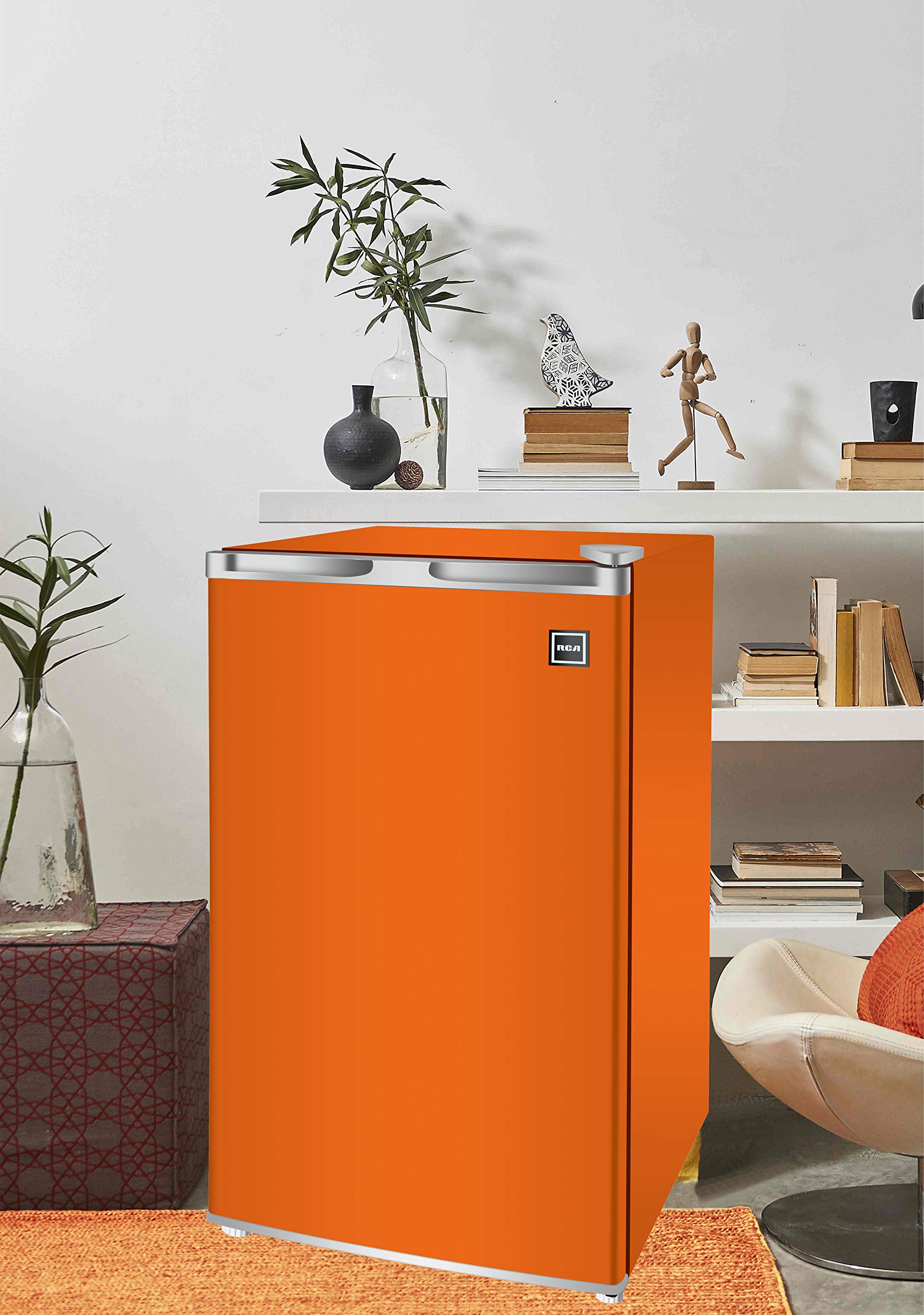 ARCTIC CHEF Mini Refrigerator-Freezer Compartment-Adjustable Thermostat Control-Reversible Doors-Ideal for Dorm, Office, RV, Garage, Apartment-ORANGE, 3.2 CU.FT