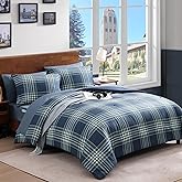 AMBERSPACE Plaid Twin XL Comforter Set, Midnight Blue Bedding Set 5 Pieces for Boys Girls Teen, Classic Farmhouse Bed in a Bag for Dorm with Sheets, Pillowcase & Sham