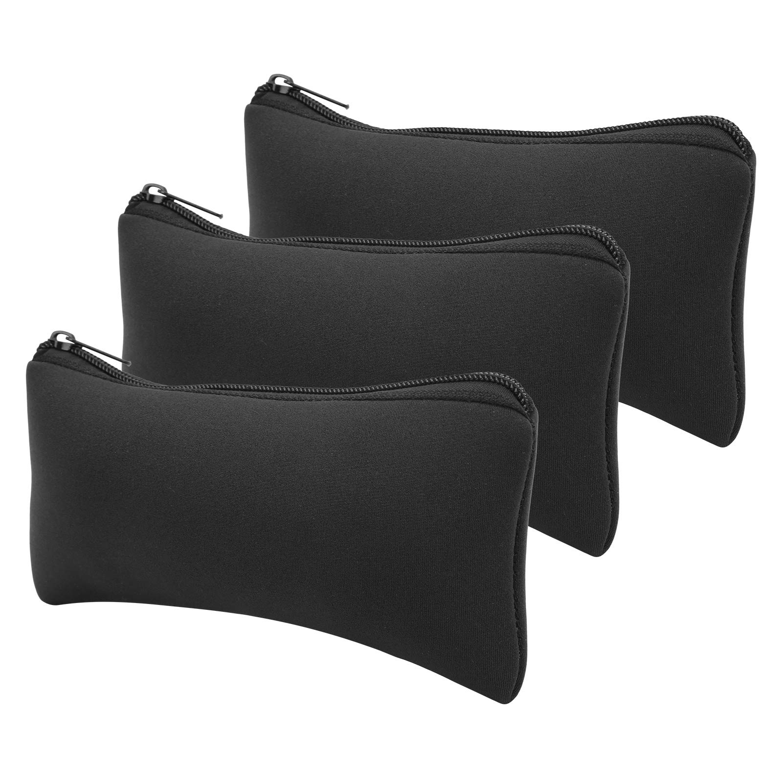 Ladieshow 3pcs Pencil Bag,Neoprene Waterproof Light Mountaineering Storage Pencil Case Camping Soft Wear-Resistant Pen Bag(Black)
