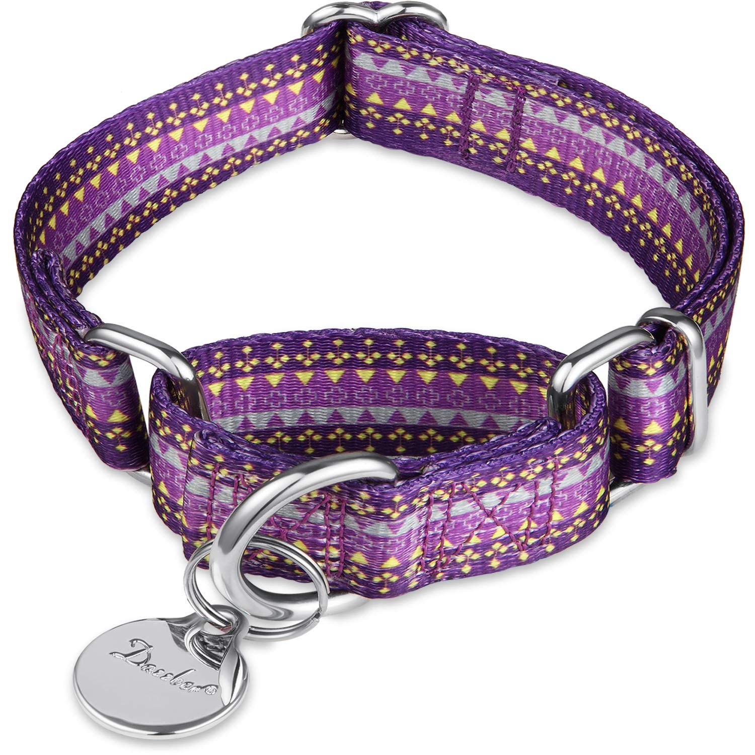 Dazzber Martingale Collars for Dogs – Soft Adjustable Dog Collar, Durable D-ring Heavy Duty, Choke Collar for Large Medium Small Dogs (Large, Dark Purple)