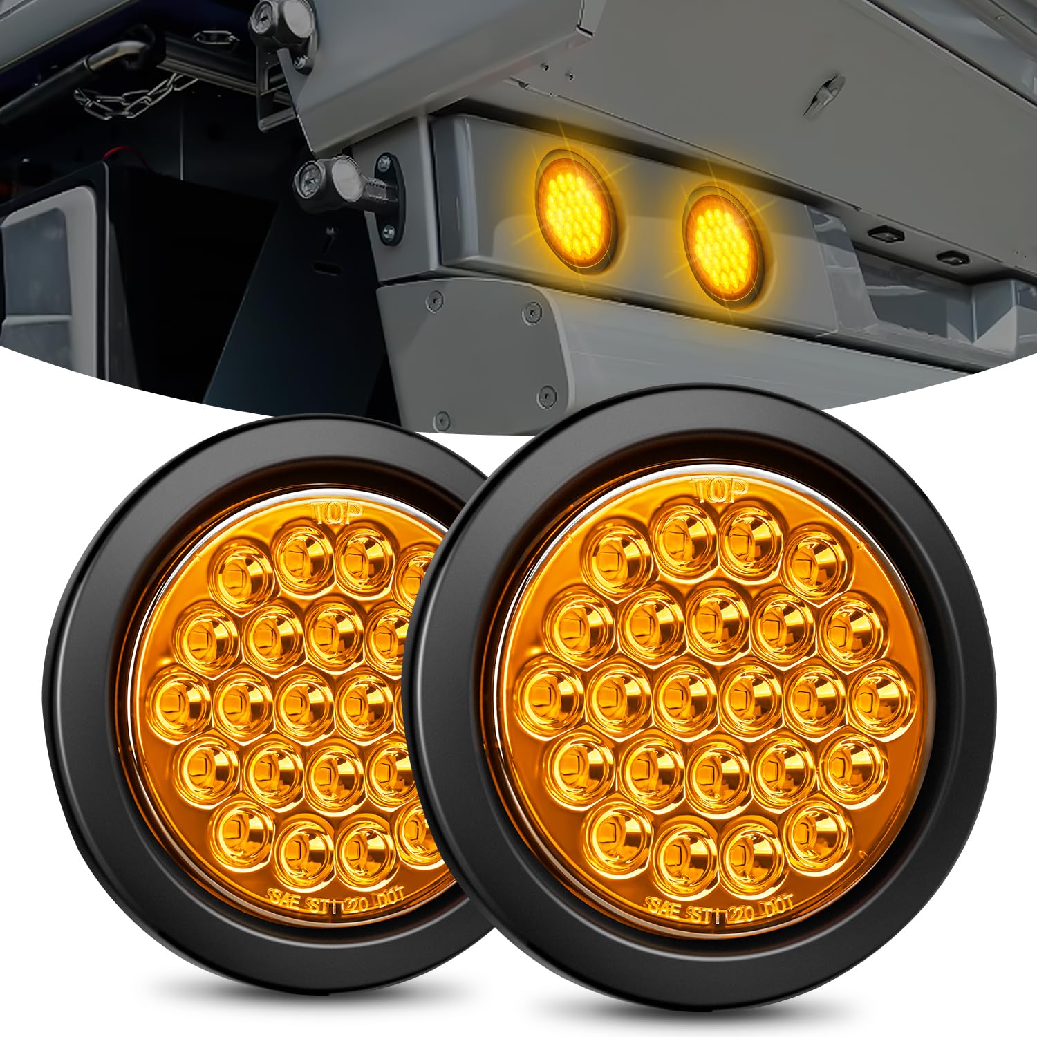 Nilight 4Inch Round Trailer Tail Light 2PCS 24LED