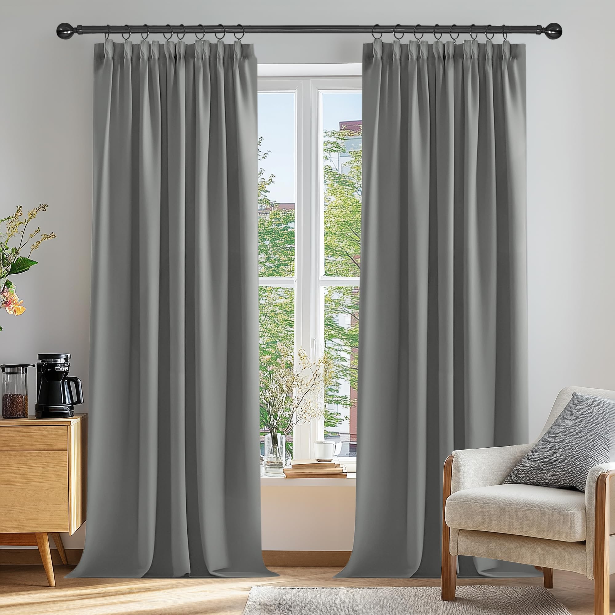 Deconovo Thermal Insulated Blackout Curtains Bedroom, Energy Saving Pencil Pleat Curtains for Living Room, 55 x 96 Inch, Light Grey, Set of 2