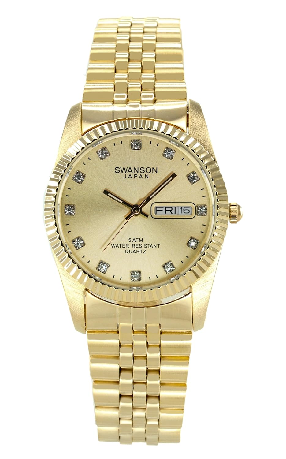Amazon.com: Swanson Men's Gold Day-Date Watch Gold Dial with Stone Numbers:  Swanson Japan: Watches