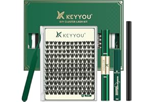 KEYYOU DIY Eyelash Extension Kit with Mascara Brush Bond and Seal Glue Remover Lash Clusters Applicators and Brush, Clean Pad for DIY Lash Extensions (Y02 Kit), 144 pcs