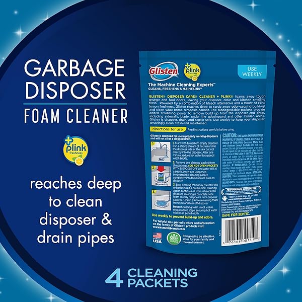 GLISTEN GARBAGE DISPOSER CLEANER, ODOR ELIMINATOR WITH FOAMING ACTION, REMOVES BUILD-UP AND DEEP CLEANS, LEMON SCENT, 4.9 OZ(PACK OF 6)