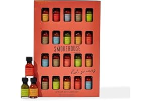 Smokehouse by Thoughtfully, Hot Sauce Gift Set, Flavors Include Garlic Herb, Bacon Cayenne, Extreme Habanero, 3 Unique Ghost Pepper Hot Sauces and More, Set of 20