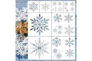 YANROOM 8pcs Christmas Snowflake Stencil Large Snow Flake Template for Painting on Wood Reusable Drawing Stencils for Window Snow DIY Crafts Wall Glass Decoration(8 Snow)