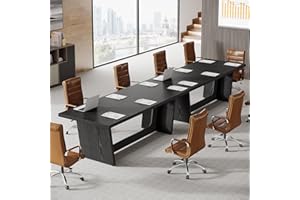 Tribesigns 12FT Conference Table, Modern Meeting Seminar Table for 12-14 Person, Rectangular Solid Executive Business Furniture Boardroom Desk for Office,(Set of 2, Black)