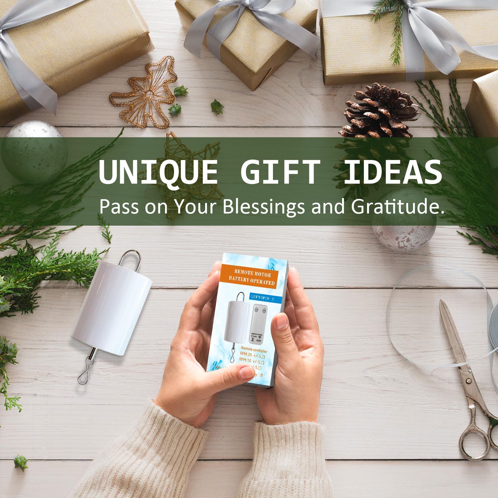 Disco Ball Motor Wind Spinner Hanging Display Motor Rotating Motor,Garden Decor Motor for Mirror Ball Wind Chimes,with Mini Remote Controller for Battery Operated Motor-20 RPM Medium Speed